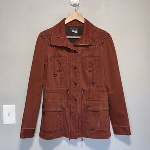 Peruvian Connection Utility Jacket Womens M Boho Cinch Waist Cargo Pocket Anorak